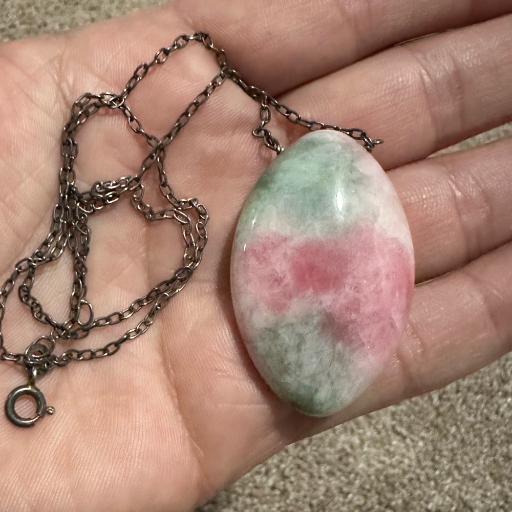 925 Rhodochrosite Gemstone Pendant Necklace